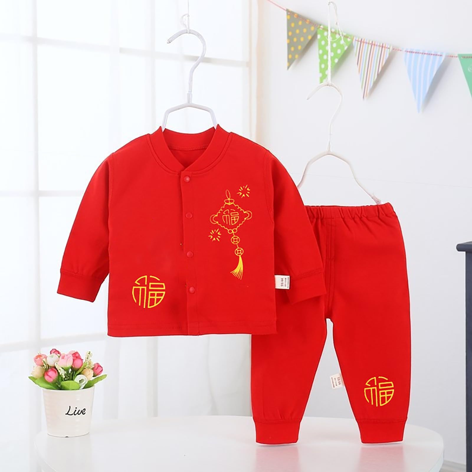 Baby Infant Red Tang Suit Kids Holiday Outfit Toddler Chinese Calendar New Year Elasticated Coat (B #2, 12-18 Months)