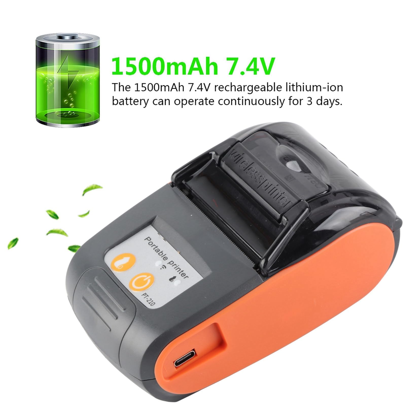 Socobeta Impresora de Tickets de Recibos Bluetooth 4.0 Impresora térmica inalámbrica USB con batería de Iones de Litio Recargable de 1500mAh 7.4V(Enchufe de la UE Naranja)