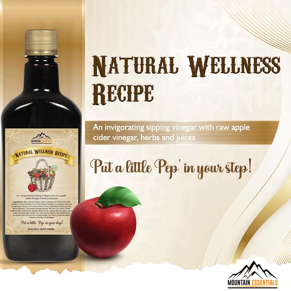 MOUNTAIN ESSENTIALS Natural Wellness Recipe Apple Cider Vinegar with Elderberry Juice Liquid Complex 25 oz | Natural Tonic Detox & Energize Body | Organic Wildcrafted Herbs & Spices Pack of 4