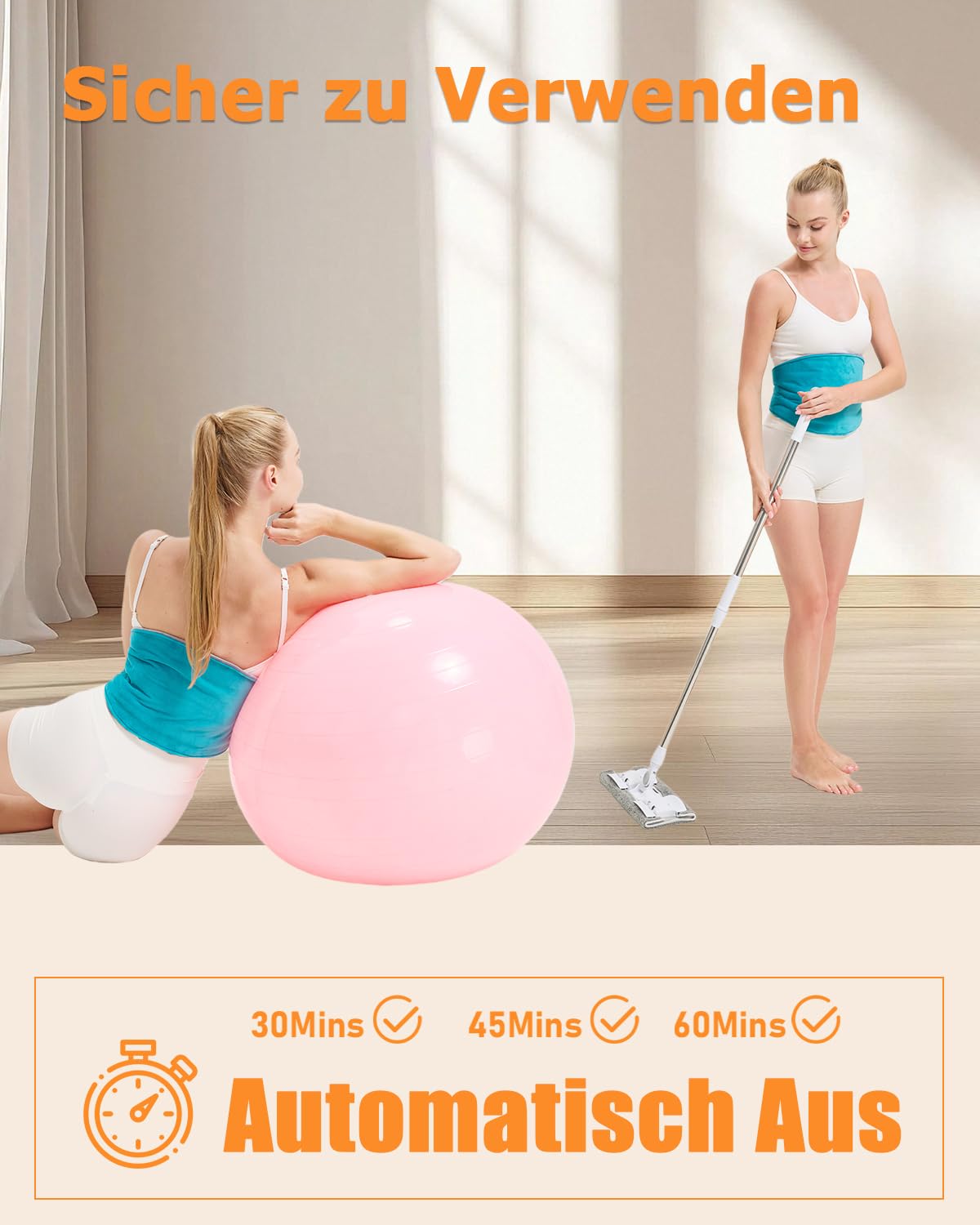 JOBYNA Wärmegürtel Vibrationsmassage für Rücken, 5000mAh Kabellos Elektrisches Heizkissen Massagegerät, 40-60℃ mit Abschaltautomatik, 3 Vibrationsintensität Wärmekissen für Bauch, Schultern(68*22cm)