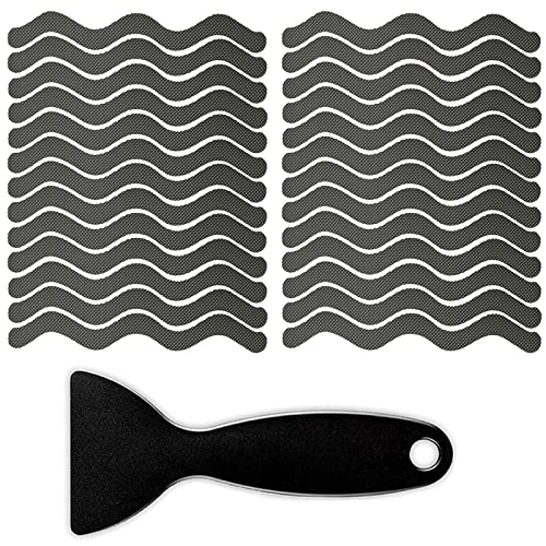 24pcs Non-Slip Strip Stickers, Non Slip Strips Pad, Anti Slip Grip Stickers, Bathtub Flooring Safety Tape Mat with Scraper, Wave Self-Adhesive Non-Slip Strips Stickers for Bath Shower (Grey)