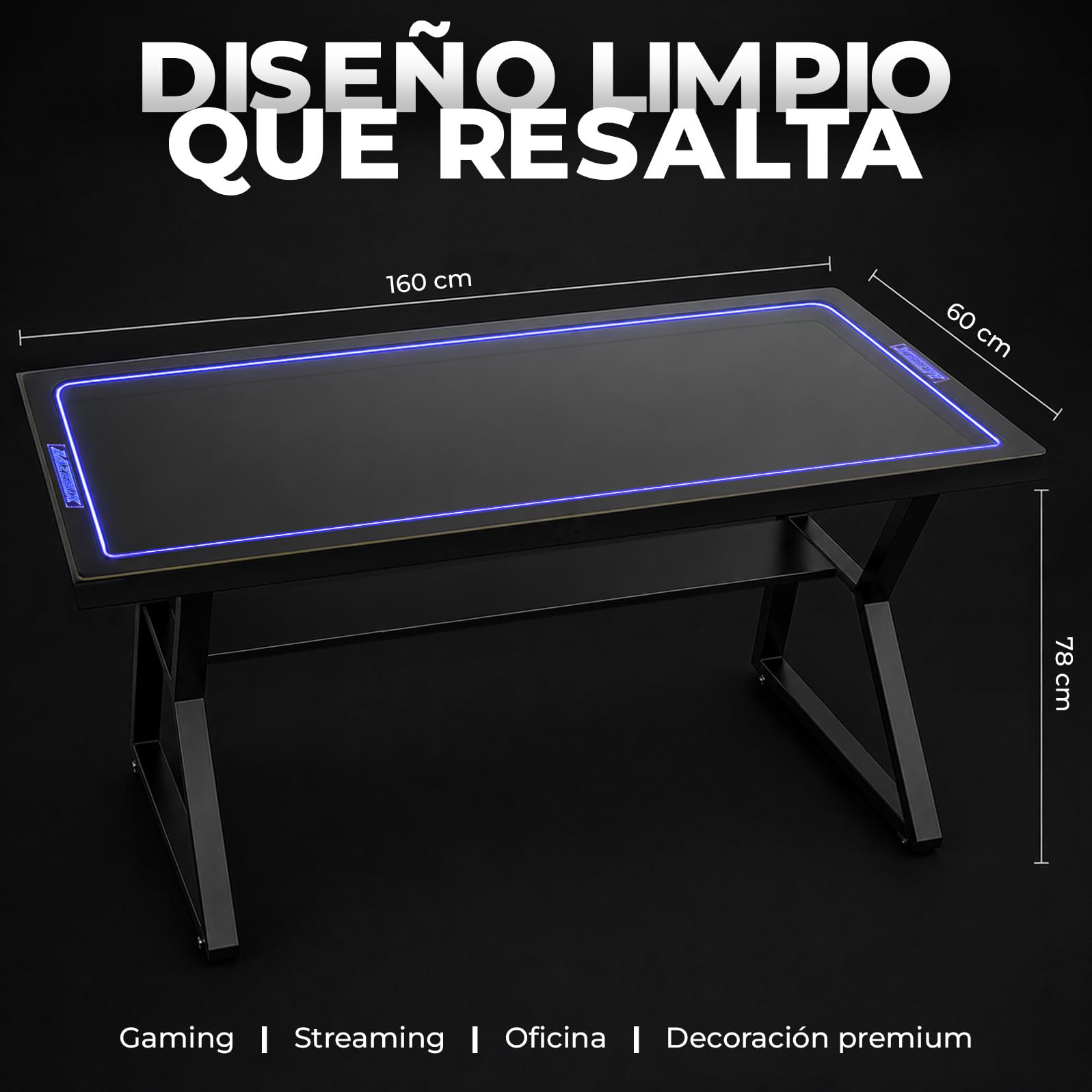 Escritorio Mesa Escritorio Elevable o Fijo Gamer Con Iluminacion Led Superficie PERSONALIZA TU MISMO LA TEMATICA Estructura Metalica Altura Ergonómica Configuración Juvenil BLANCO O NEGRO 160x60