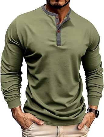 Mens Casual Polo Shirts Classic Button Long Sleeve Henley Shirt Going Out Sweatshirt Basic Tees Business Work Tops