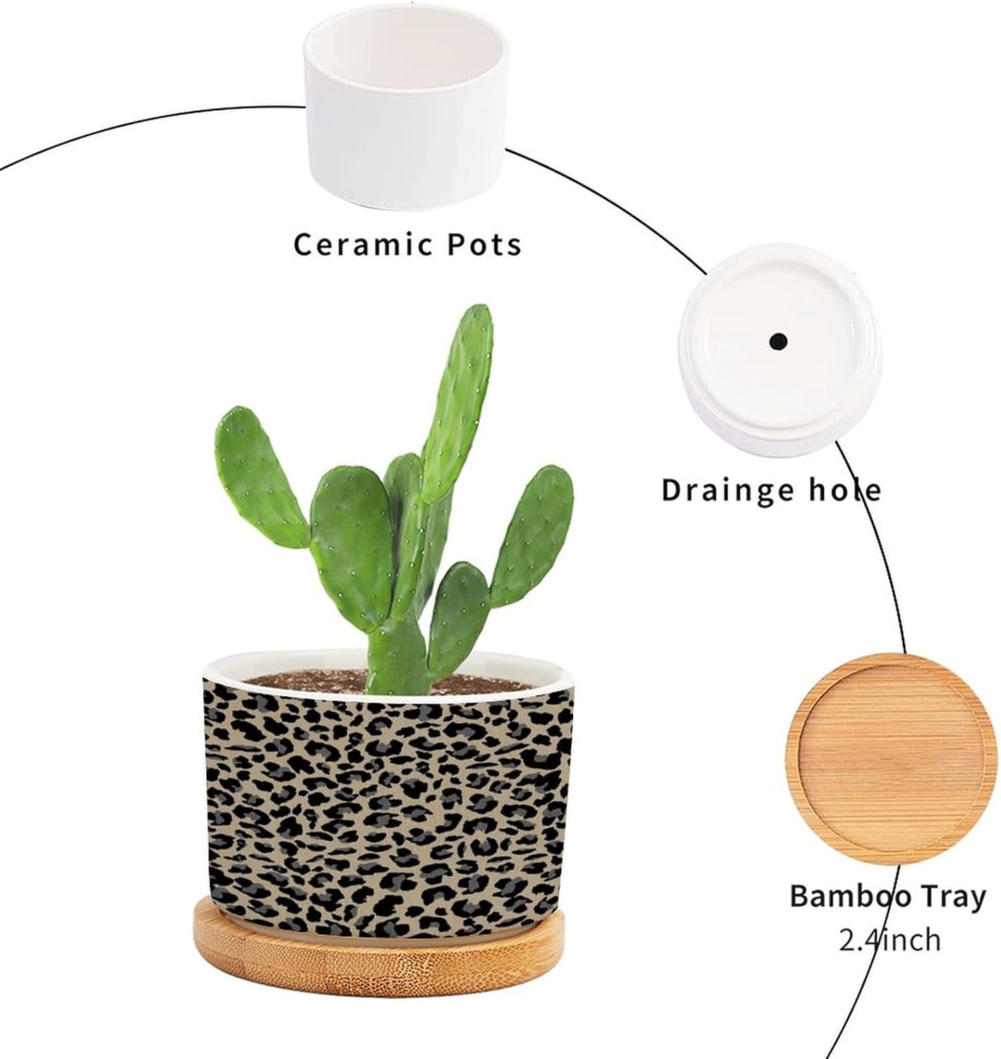 Leopard Animal Print Black and Light Brown Ceramic Planters Leopard Dot Snake Plant Live Indoor with Pot with Drainage Holes and Saucers Pot for Pots Outdoor Indoor Plants
