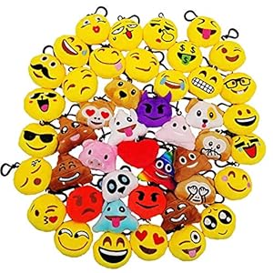 JZK 45 Mini knuffel Emoji sleutelhanger, 5cm nieuwigheid Emoji voor kinderen & volwassene verjaardag partij gunsten…