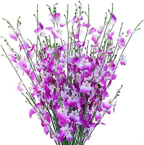 SOJIRUSPA Fake Orchid Artificial Flowers Faux Silk Flowers Dancing Lady Orchids 10 Pcs Long Stem 37" for Home Wedding Party Hotel Decoration Indoor Decor Flower Arrangement (Purple)