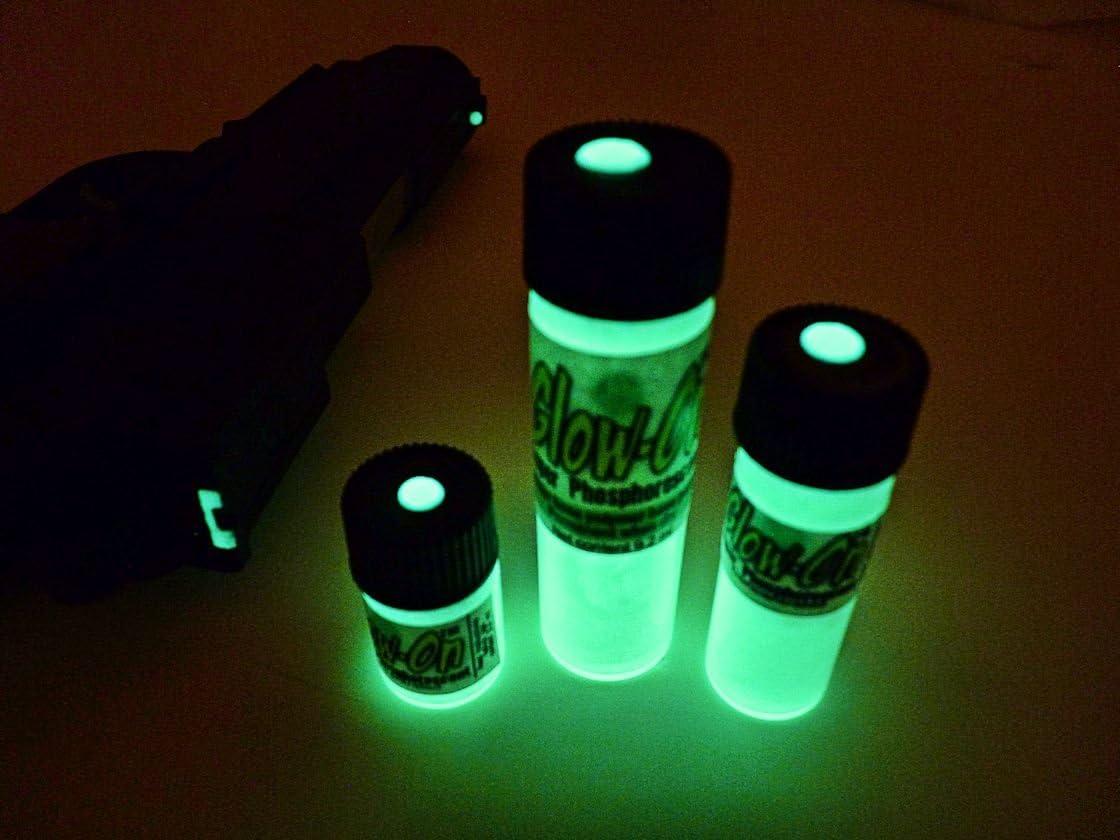 Glow-On Original, White Color and Green Glow, Gun Night Sights. Economy Size 9.2 ml Vial. Concentrated, Bright Lasting Luminescence.
