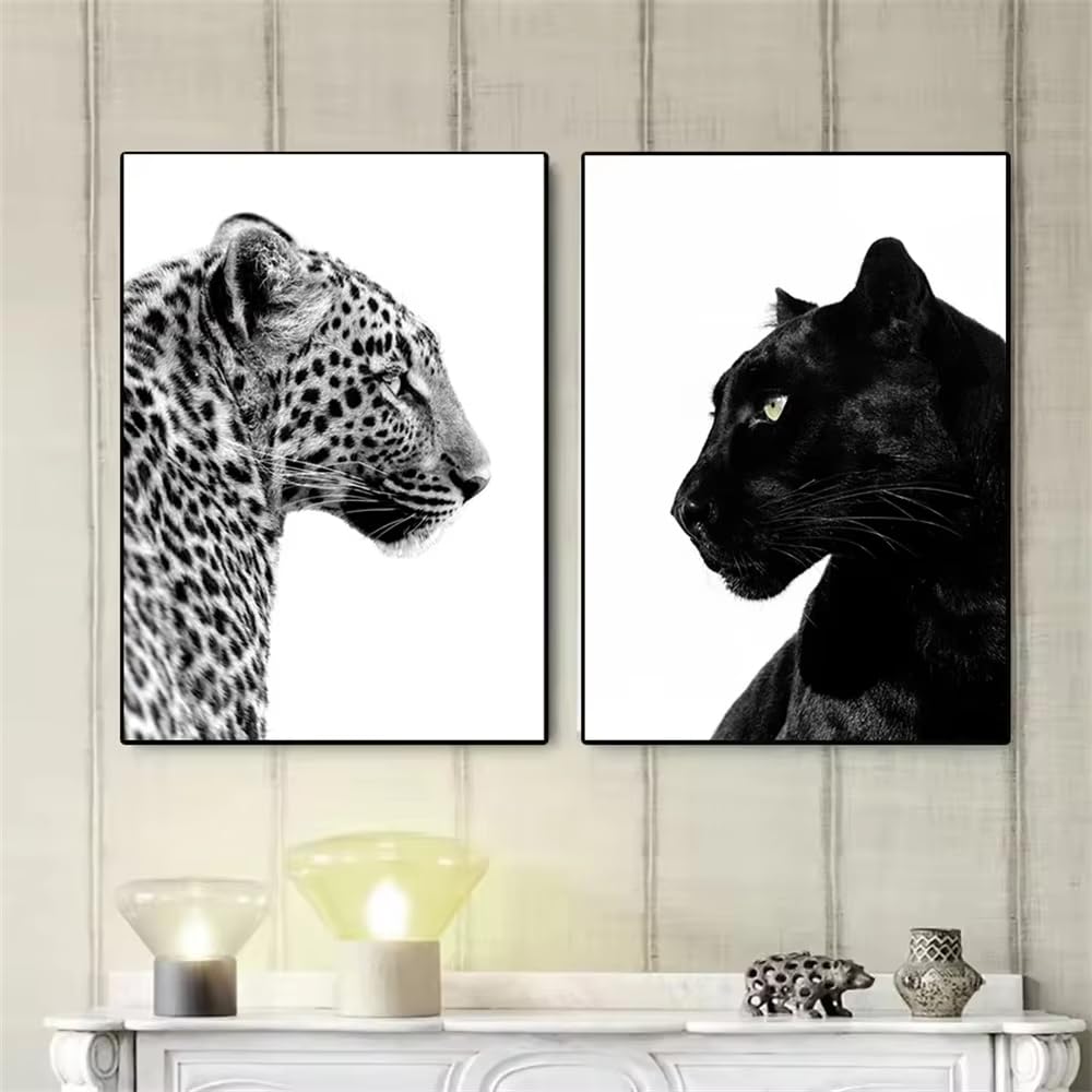 IHHGNB Láminas decorativas de leopardo y pantera en blanco y negro, lienzos, pósteres de animales, cuadros para la pared del salón, decoración del hogar (80x110cm (31x43in) x2/Sin marco)