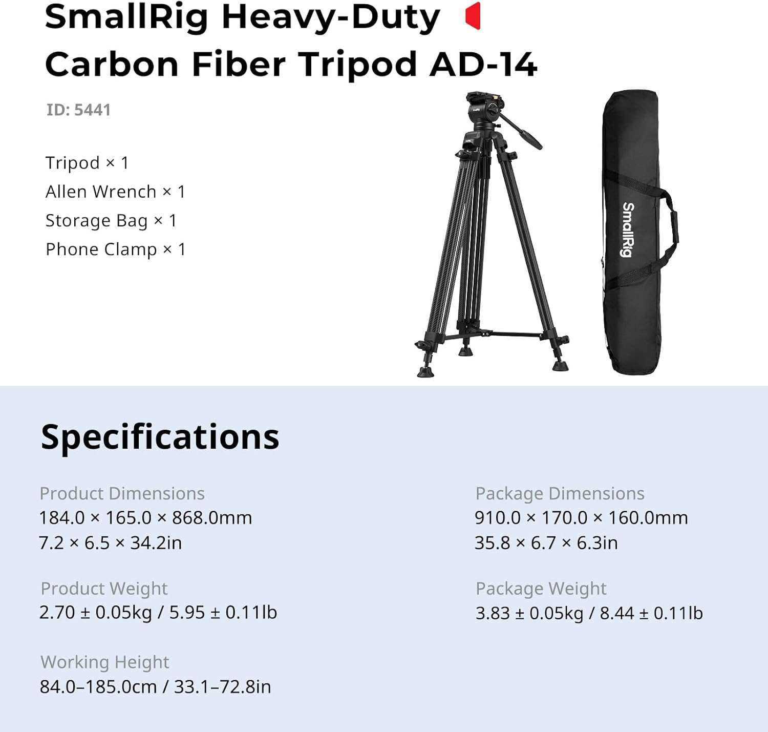 SMALLRIG AD-14-5441 Tripod specifications table
