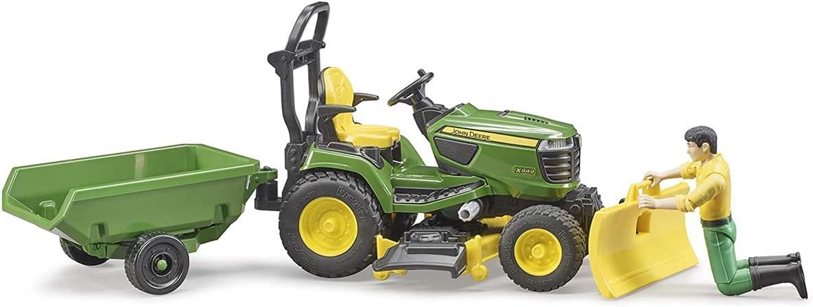 Bruder 09824 bworld John Deere Lawn Tractor w Trailer and Gardener