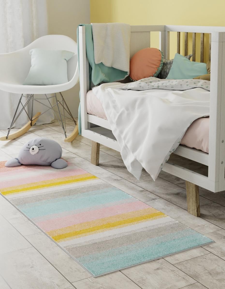 Rugs.com Whimsy Kids Collection Rug – 4 Ft Runner Multi Medium-Pile Rug Perfect for Hallways, Entryways