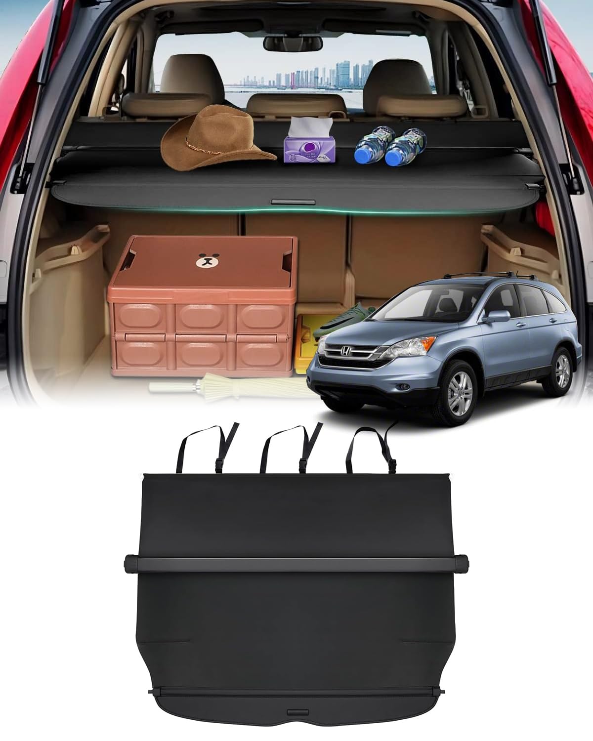 Powerty Cargo Cover for Honda CRV 2007-2010 2011 Retractable Trunk Cover Trunk Shielding Shade for CRV Accessories Cargo Luggage Cover No Gap