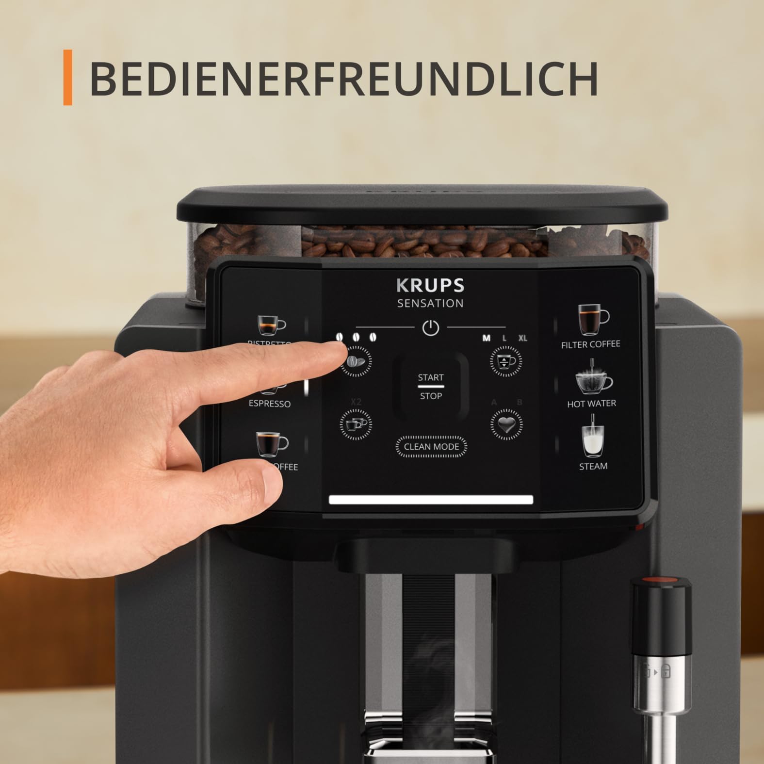 KRUPS EA9108 Sensation Automatyczny ekspres do kawy, czyszczenie tabletką, 5 rodzajów kaw, łatwa nawigacja, kompaktowy 1450W, czarny