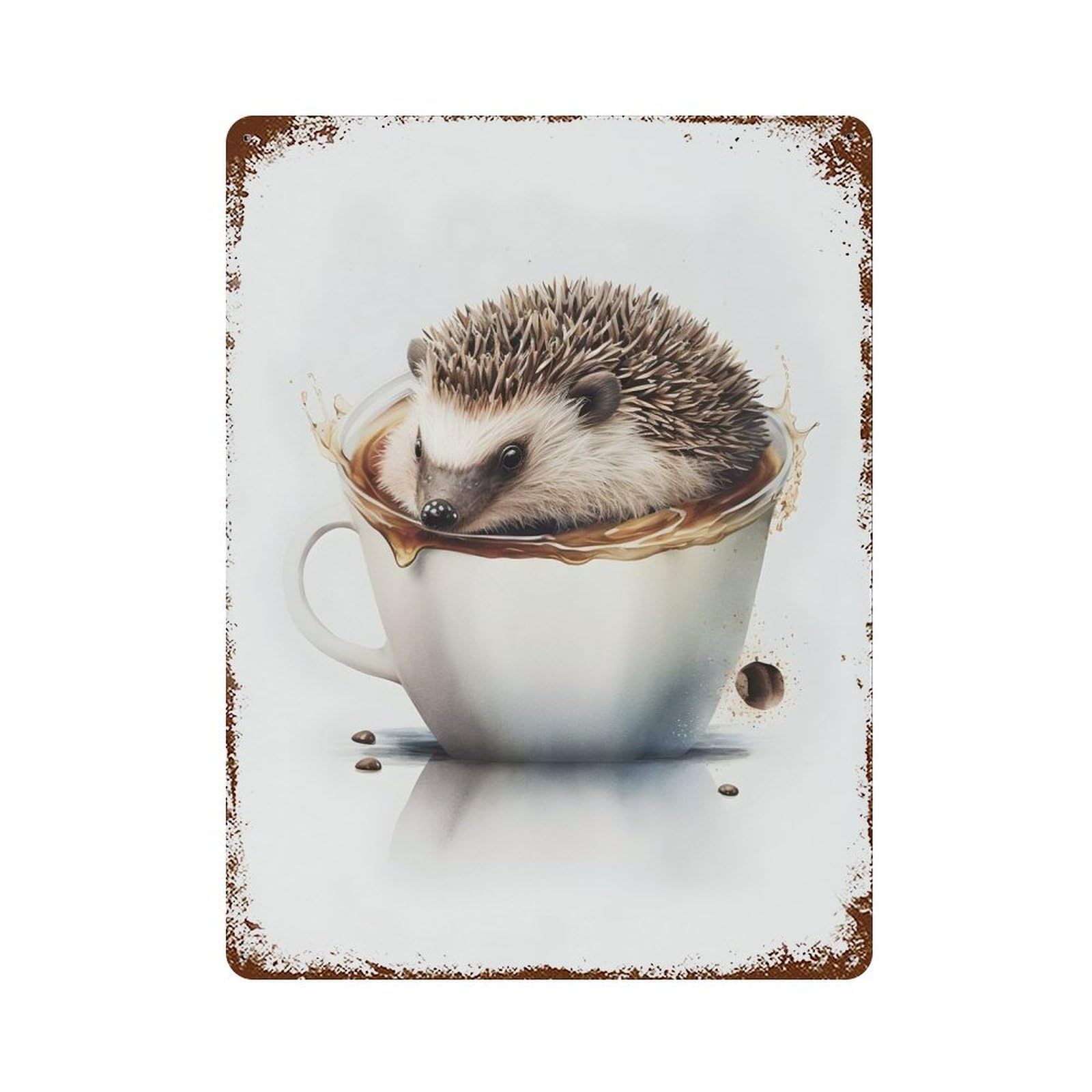 HEDGEHOG Rust Effect Tin Sign 15.7"x11.8", Retro Wall Decor for Pub, Kitchen And Man Cave Decor