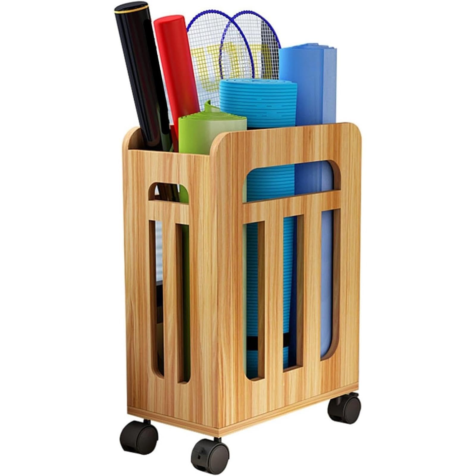Chariot de rangement en bois noble pour équipement de yoga