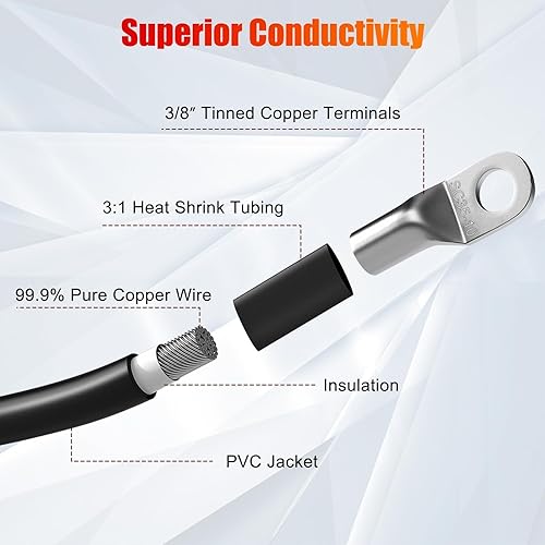 Miniatura 3 de Linkstyle 6 piezas de cables de batería de 2 AWG de 6 pulgadas, cables de inversor de batería de cobre puro de 2 calibres de 15 cm y 35 mm² con