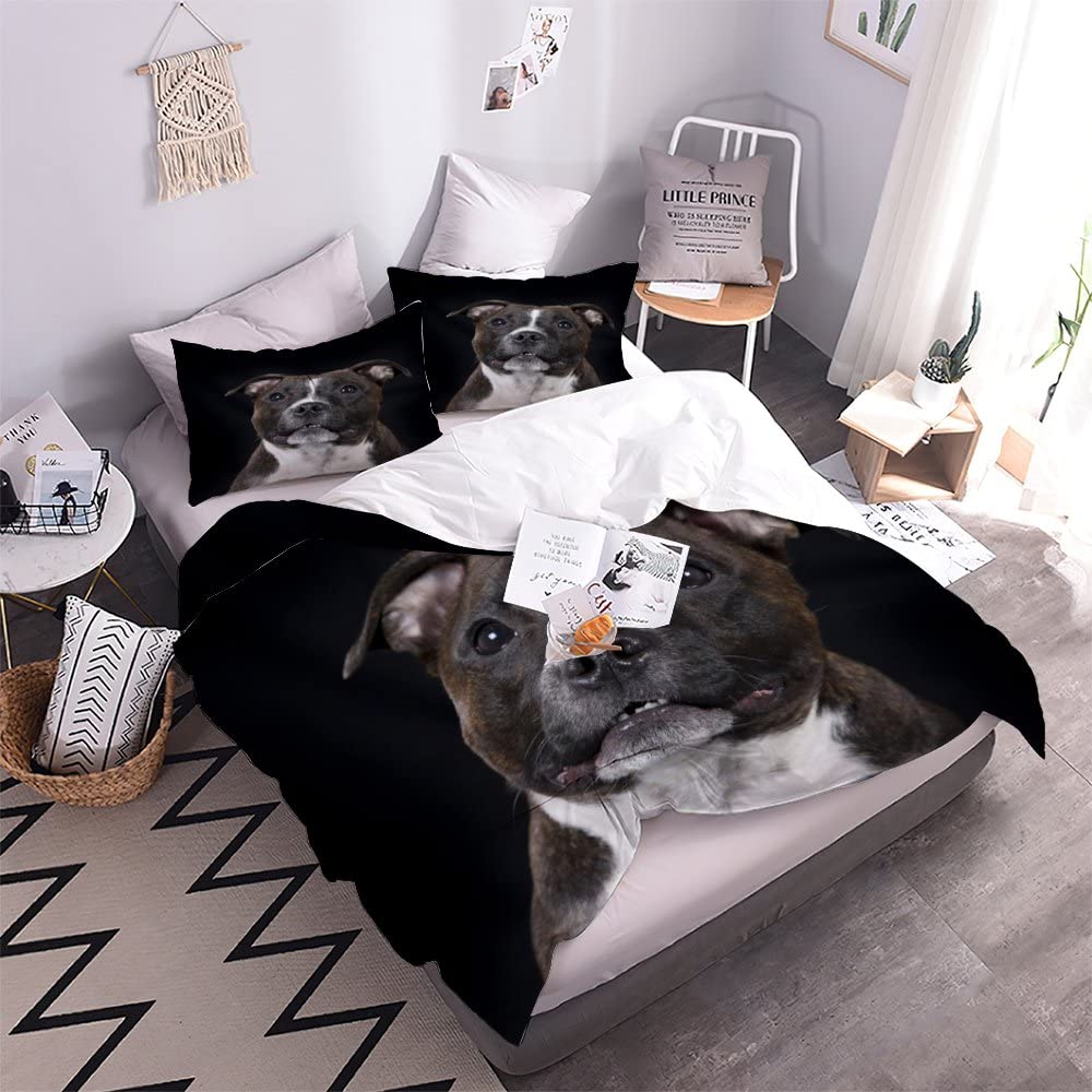 Kinder-Bettwäsche Staffordshire Bull Terrier – 3-teiliges Set Aus Weicher Mikrofaser, 135x200 Cm, Mit Reißverschluss