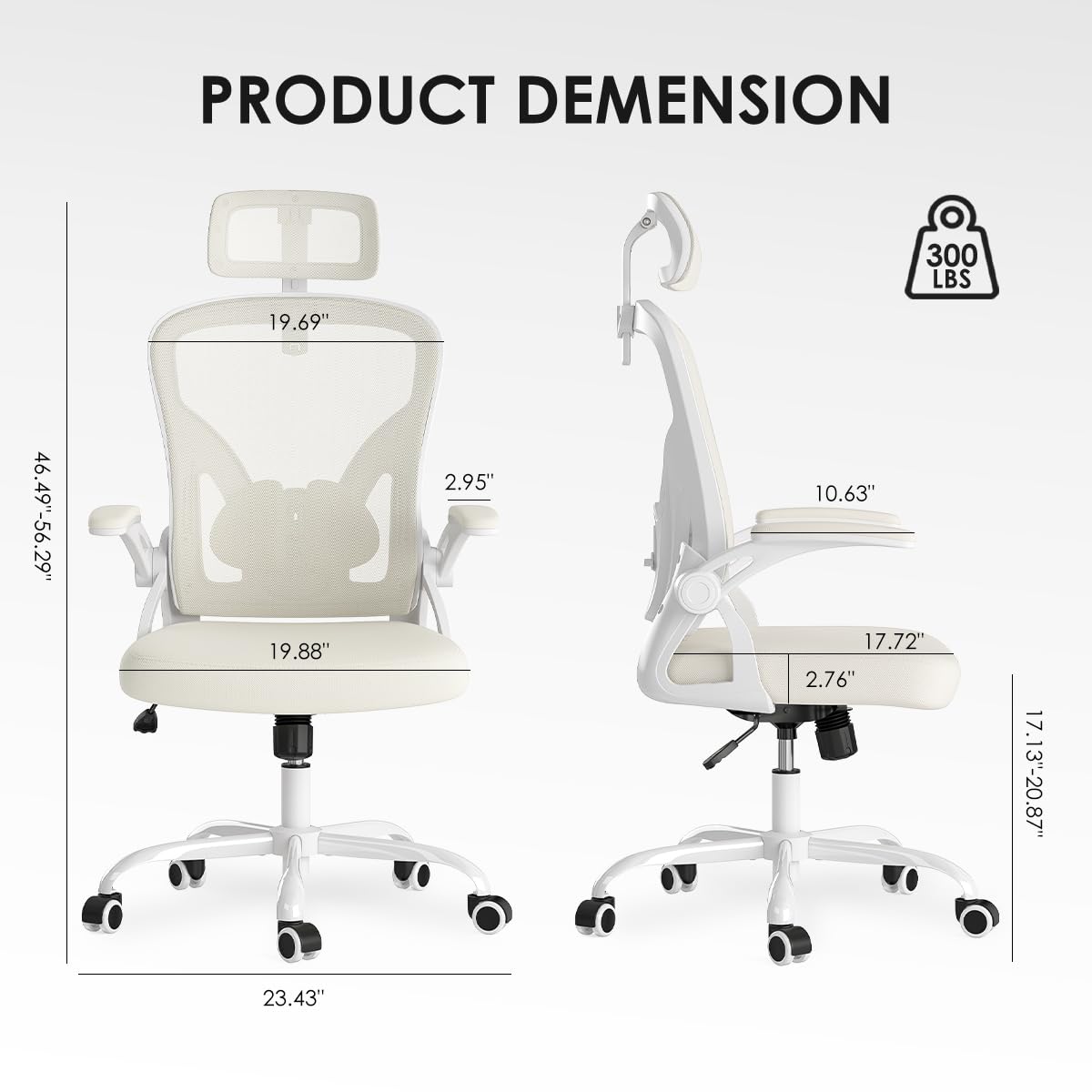Farini Sedia ergonomica con bracciolo, sedia da scrivania da ufficio con ruote, comoda sedia da casa, ufficio, bianco