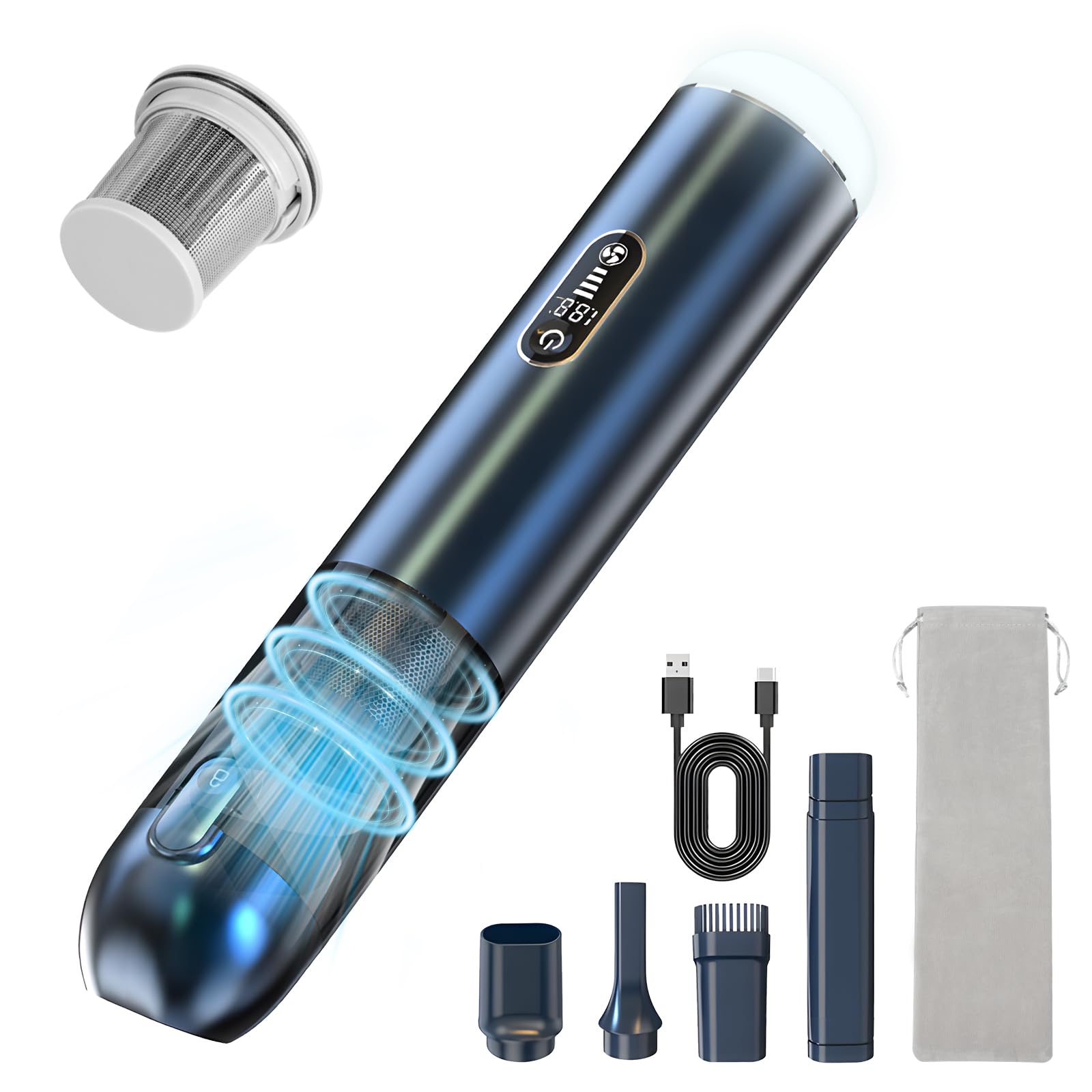 Aspirabriciole Senza Fili,18000Pa Aspirapolvere Auto con Potente Aspirazione USB-C Mini Aspirapolvere Potente Aspirapolvere Portatile per Auto Casa Ufficio Peli di Domestici