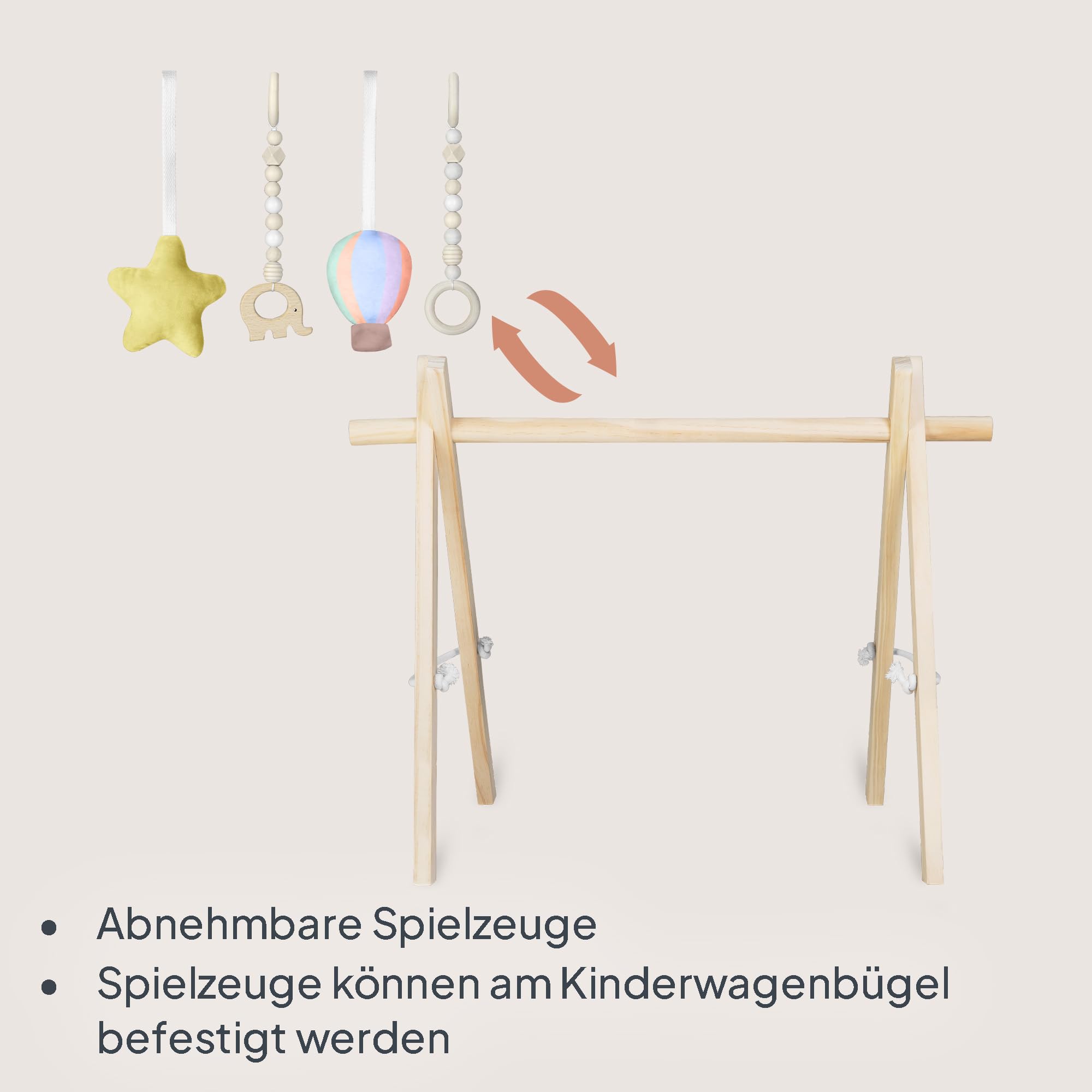 Lionelo Anis Set Baby Gym mit klappbarem Holz-Spielbogen & abnehmbaren Spielzeugen, große 100 cm Krabbel- & Spieldecke aus Baumwolle, 2 cm weich & rutschfest, Montessori Spielmatte für Babys | mit abnehmbaren Spielzeugen, große 100 cm Krabbel- & Spieldeck