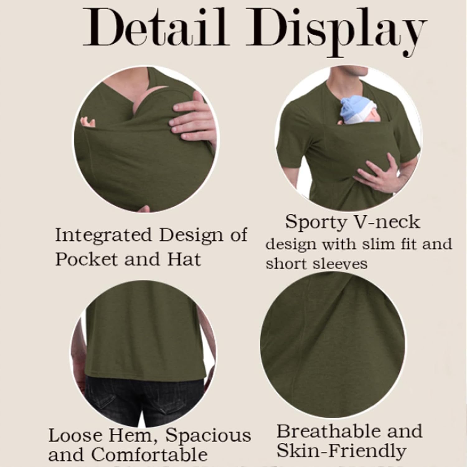 Kangaroo Shirt for Dad and Baby, V Neck Short Sleeve Kangaroo T Shirt Mens Kangaroo Shirt Dad Kangaroo Shirt with Hat - Image 5