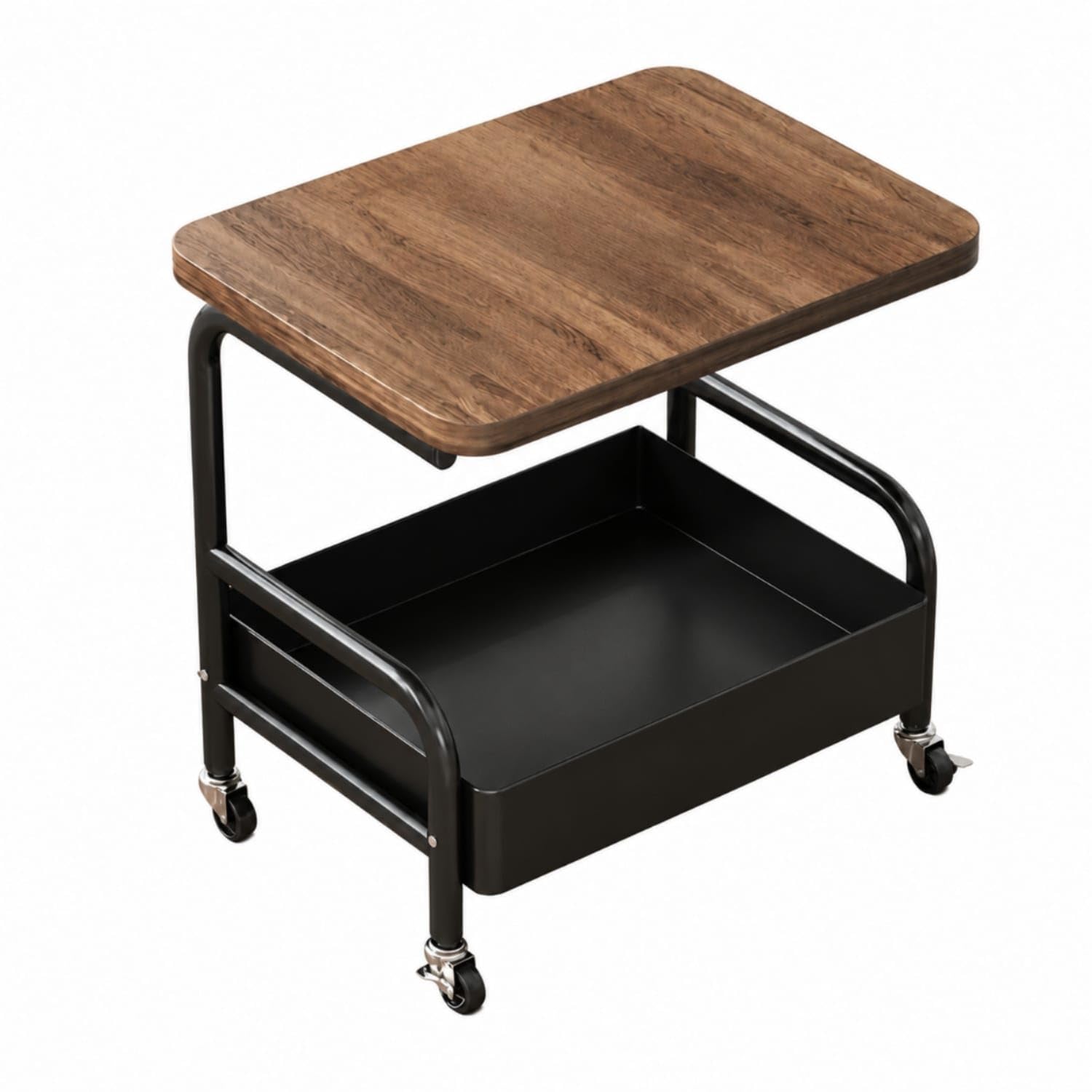 Foldable Storage Cart with Wood Top Compact Cart with Table Top Space-Saving Rolling Side Table Metal for Bedroom, Living Room, Small Apartments, Black 2-Tier|Craft Carts|Crafts-image-38