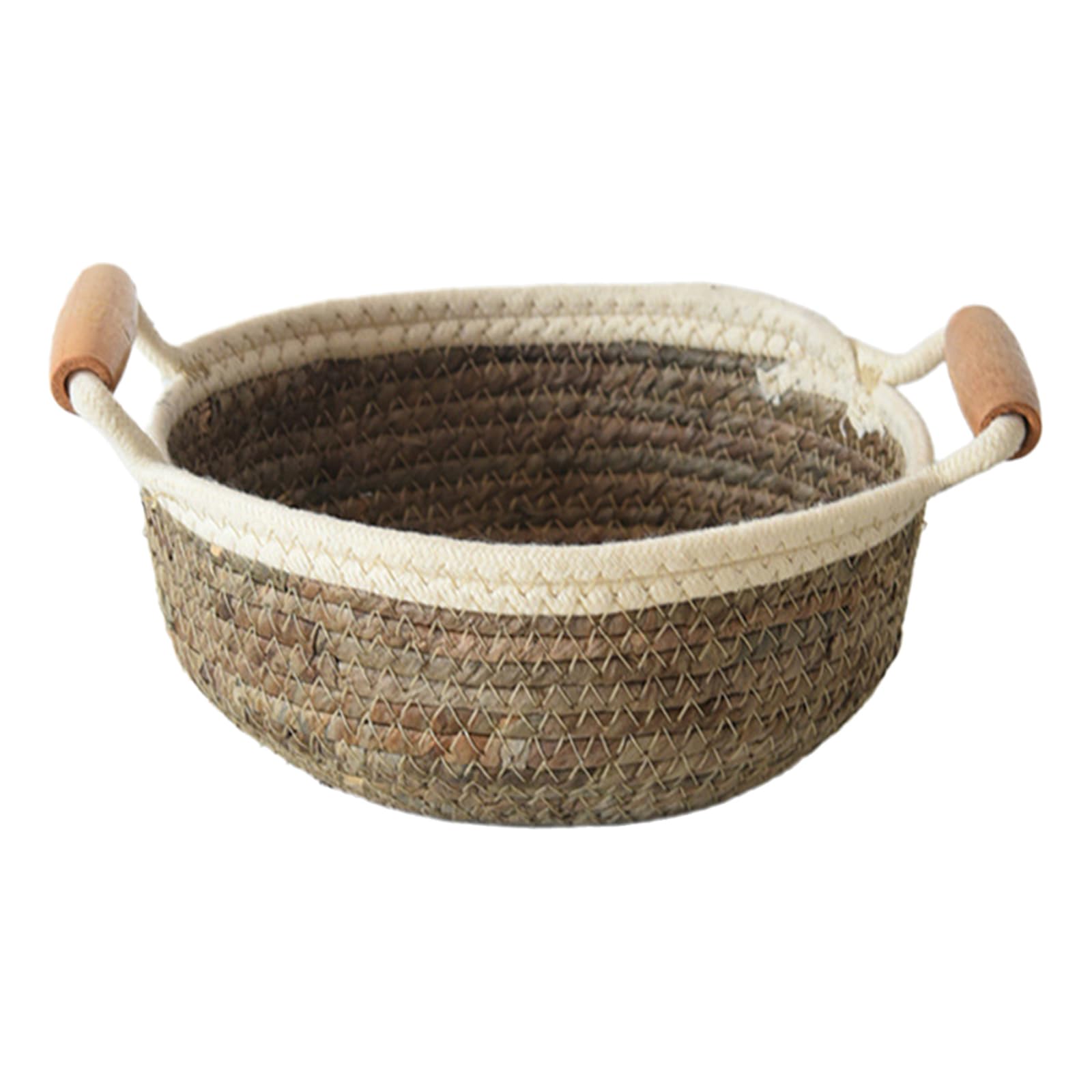 Elnwnnkc Spacious Banana Rope Basket with Wood Handles Multifunctional Snacks Storage Bin Study Room Organiser for Students Large Capacity Storage