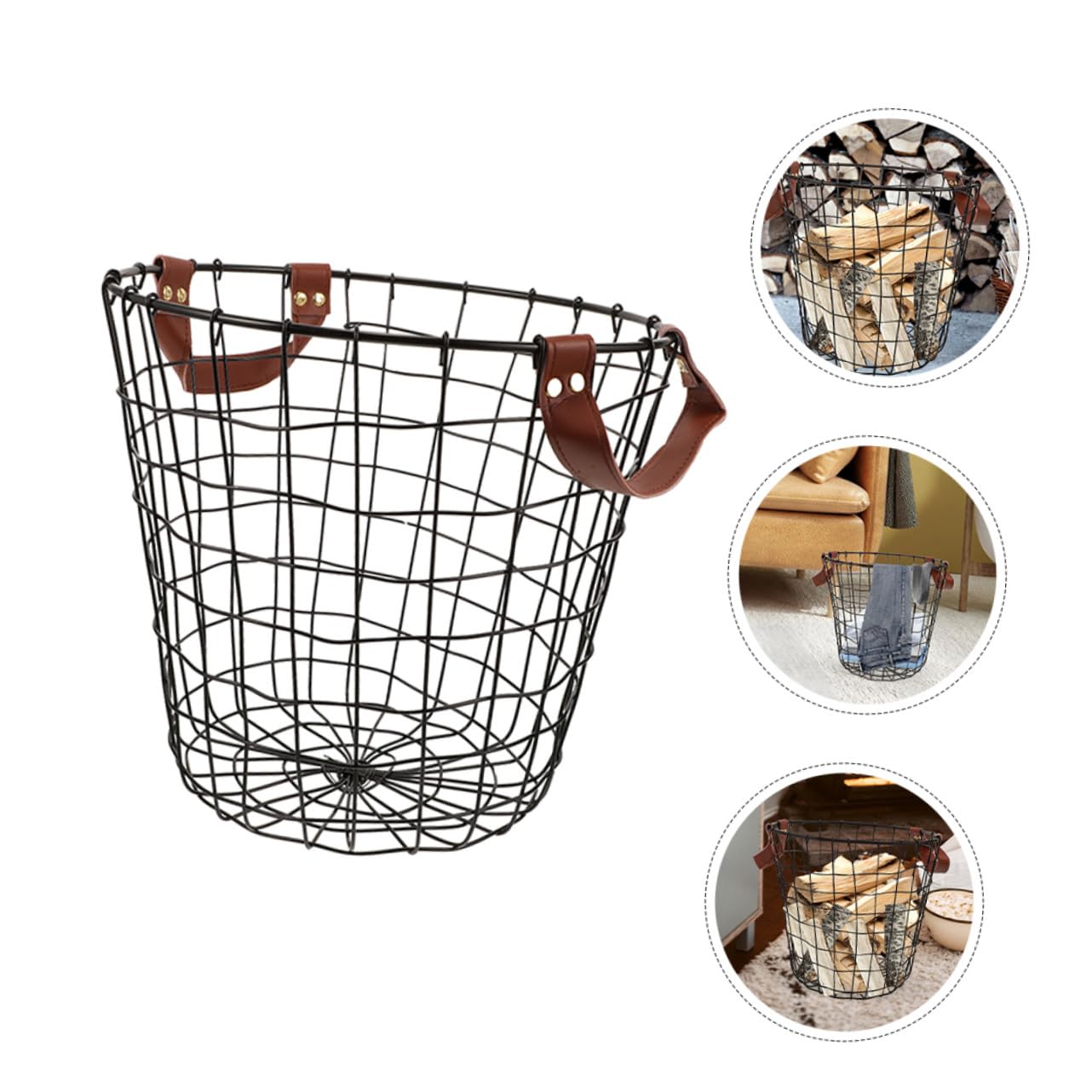 Cesto Porta Materiale Da Ardere in Ferro Rotondo Rustico, Contenitore Organizer Traspirante Per Esterno e Interno, Cesto Per La Biancheria in Filo Metallico Con Ampio Spazio