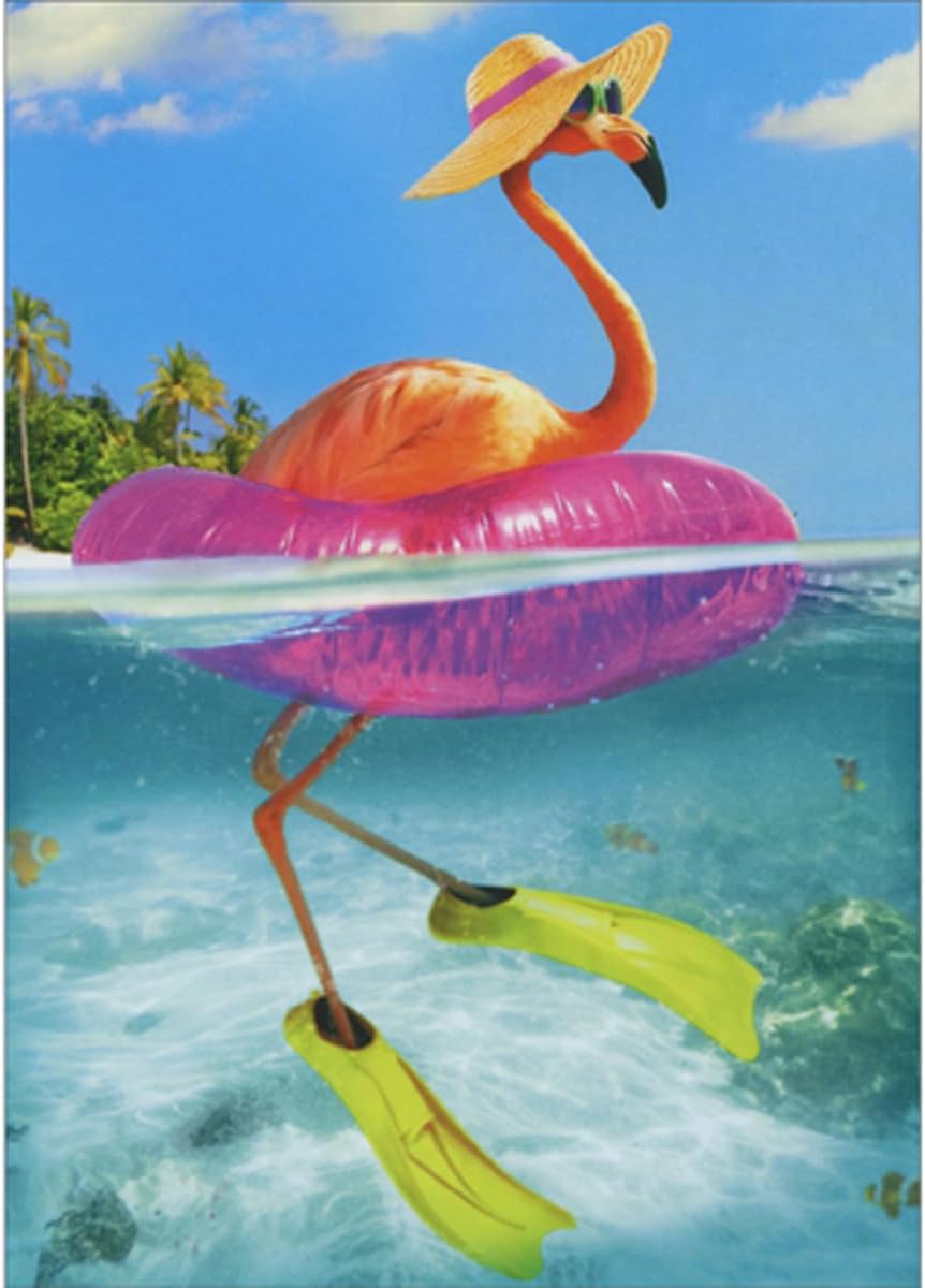 Fun Flamingo Birthday Card With Polka Dot Cap - 'Celebrate With Bubbly' Funny Feminine Greeting Card