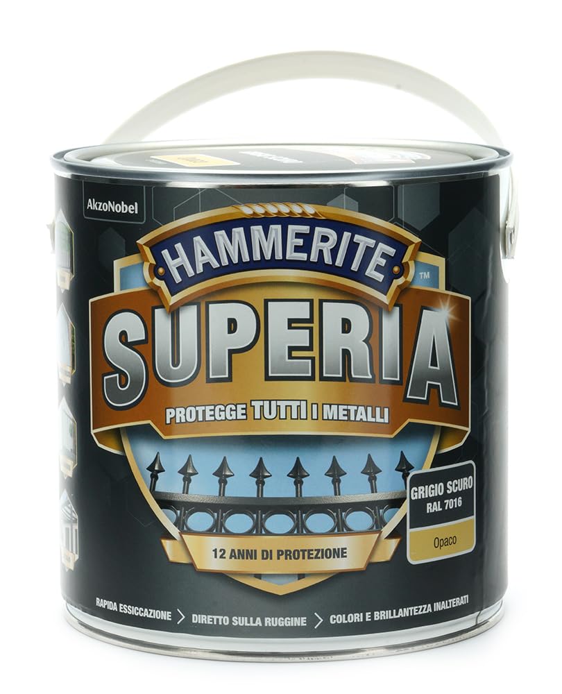 Hammerite Superia lakier do paznokci antykorozyjny do wewnątrz i na zewnątrz, matowy, ciemnoszary, 250 ml