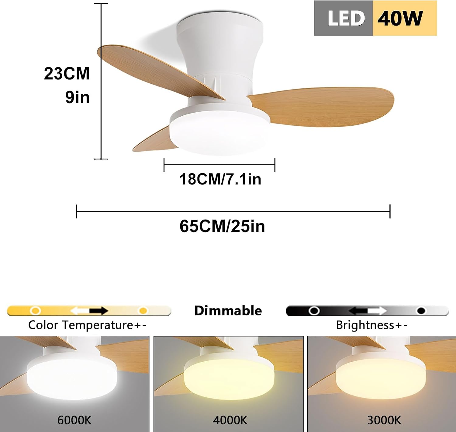Low Profile Ceiling Fans with Lights Modern Remote Ceiling Fan with Dimmable 40W LED Light for Bedroom Dining Room Patio Balcony Quiet Ceiling Fan Light with Reversible DC Motor, 6 Speed