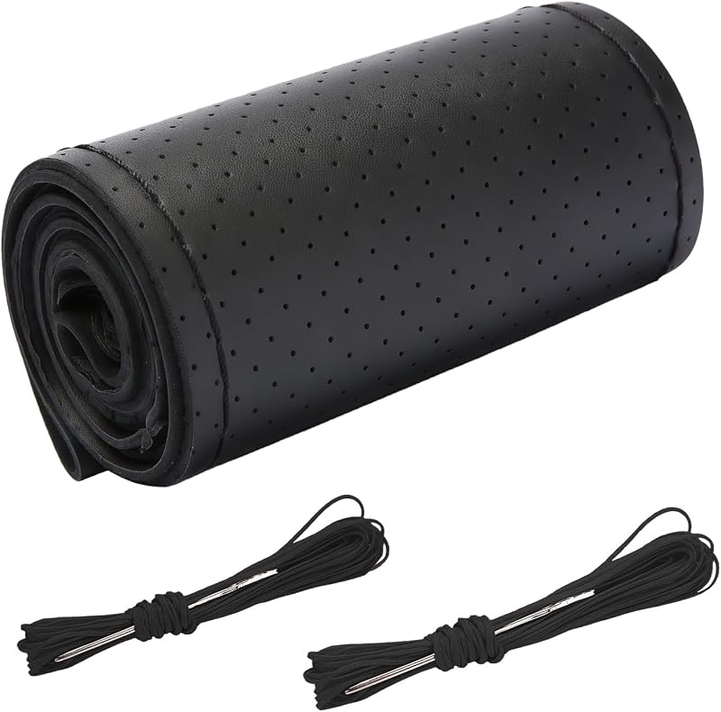 Capa para Volante em Couro Legítimo Perfurado, Costura Manual, Preta, para Volantes de 38,1 cm