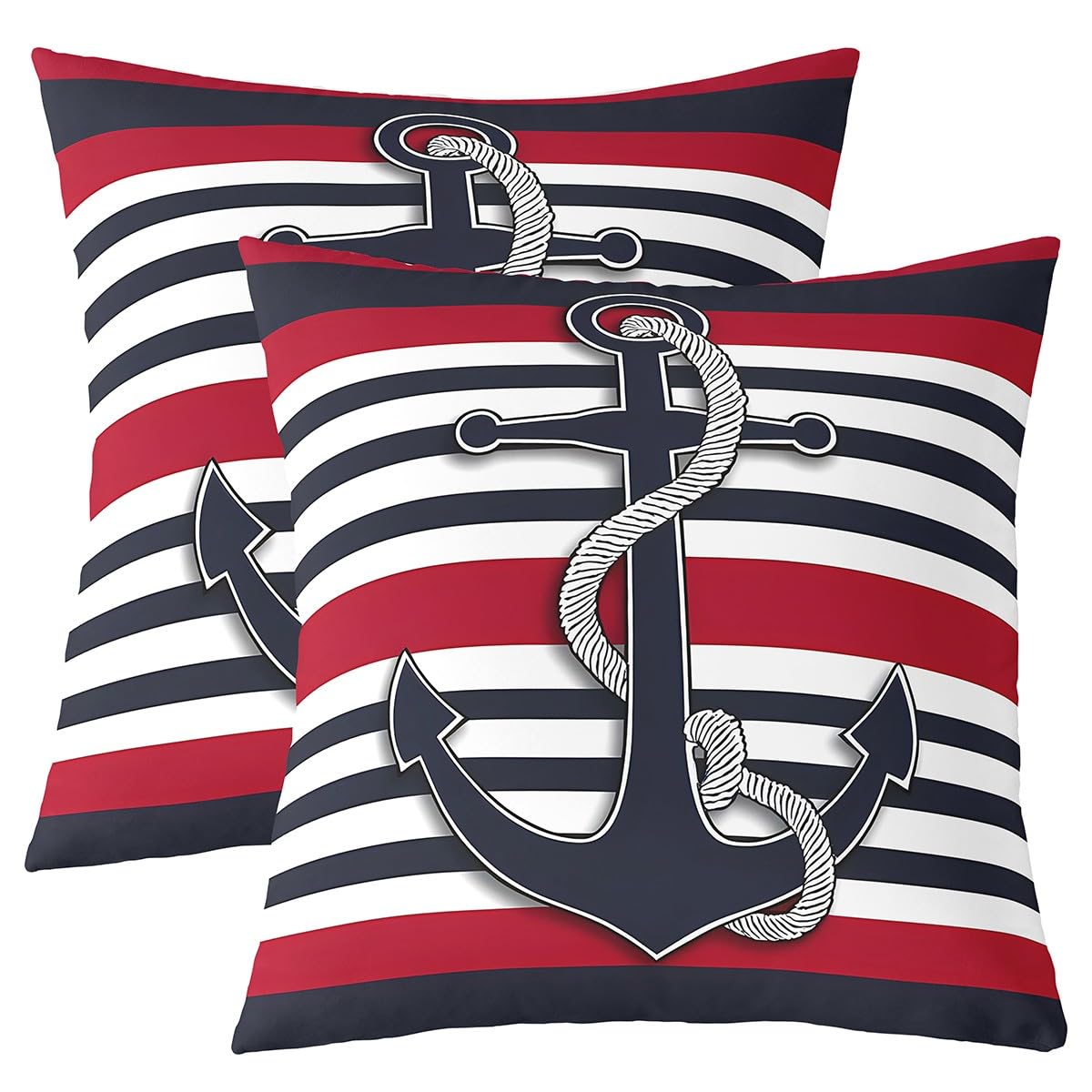 Feelyou Anchor Decor Pillow Covers Home Decor Nautical Themed Ocean Reversible Throw Pillow Covers for Coastal Sea Adventure Duvet Navigation Blue Red