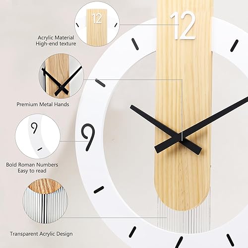 Miniatura 9 de Dankeit Reloj de pared decorativo, reloj de pared de cuarzo de calidad silenciosa, funciona con pilas, reloj de pared grande para sala de estar,