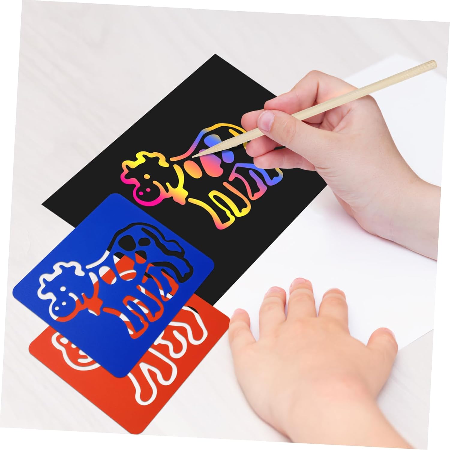 Complete Kit for Boys and Girls Scratch Painting Papers Wood Pens Drawing Templates Safe Fun for Boy Girl