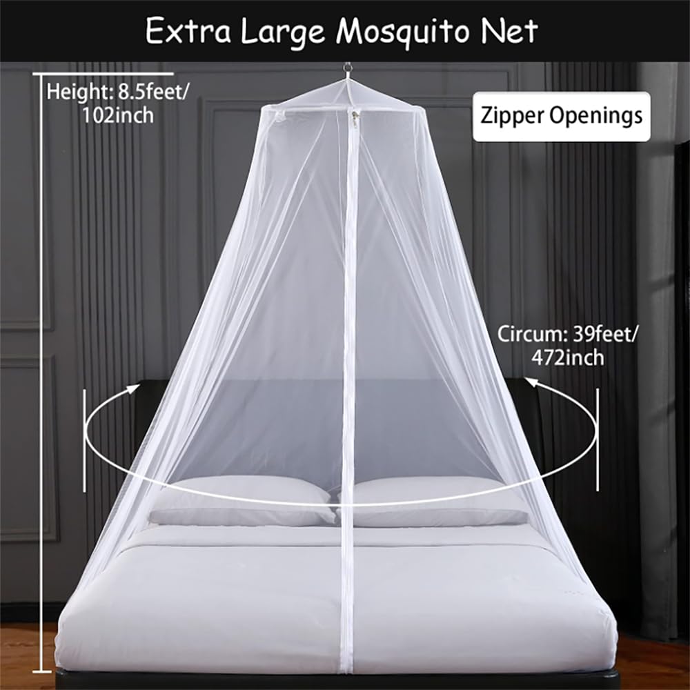 Mosquito Net Bed Canopy with Zipper Dome Tent,Universal Mosquito Neting for Bed Single-King Size Hanging Net for Outdoor Bedroom Use,White - Image 2