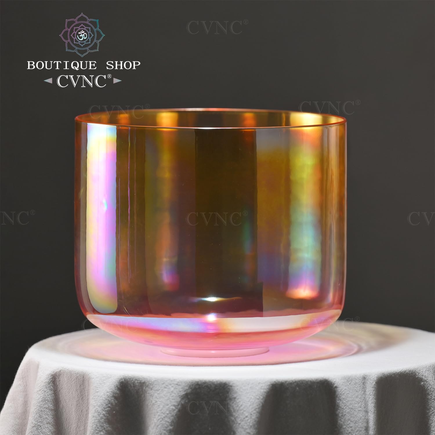 6 inch F note Golden Indigo Clear Handle Crystal Singing Bowl with Mallet & O-ring