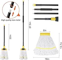 Vista 5 de KeFanta Fregona Comercial de Grado Industrial de Alta Resistencia con Mango Largo, Fregona de Algodón Húmeda de 60" con Extremos en Bucle