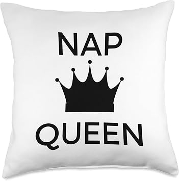 Trendy Treats Nap Queen Black Crown Funny Design for Sleepy Heads Throw Pillow, 18x18, Multicolor