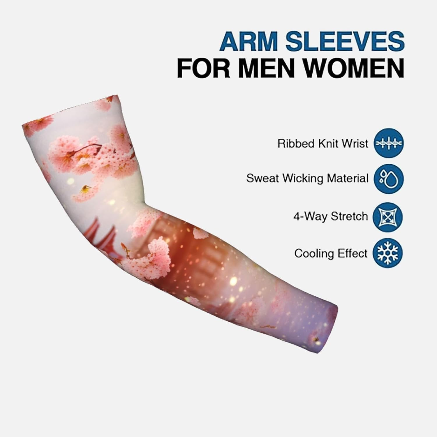 Cooling Arm Sleeves UPF 50+ UV Sun Protection Arm Covers, Straight Style | Cherry Blossoms Sports Arm Sleeves For Women Men, Seamless Compression Ice Silk Sleeves, Tattoo Cover
