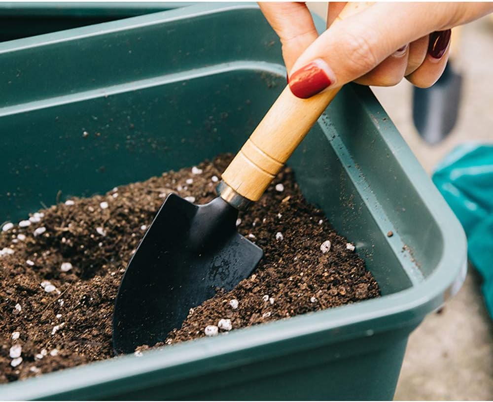 Huture Mini 3pcs Durable Spade Shovel Rake for Plant Potted Flowers Seedlings Loose Soil Erramientas Bonsai Wooden Handle Perfect Size for Little Hands Light Use Indoor Outdoor Gardening Care Gifts