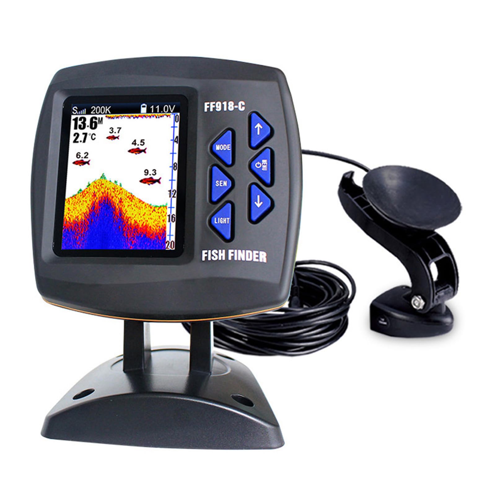Ecoscandaglio con Schermo a Colori Display a Colori Ecoscandaglio LCD da 3,5 Pollici Cablato Doppia Frequenza 328 Piedi 100 M Sonar con Galleggiante