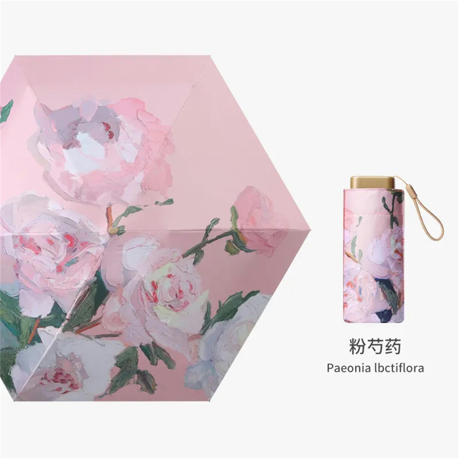 MdybF Ombrello Mini Ombrello Manuale Ombrello Di Pittura Ad Olio Di Rosa Con Fiori Multicolori Da Viaggio-B