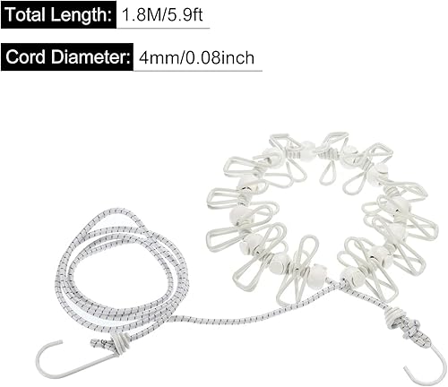 Miniatura 2 de uxcell Tendedero de viaje, tendedero portátil con 12 pinzas para la ropa, 2 piezas de 6.07 pies a prueba de viento, elástico y resistente al viento,