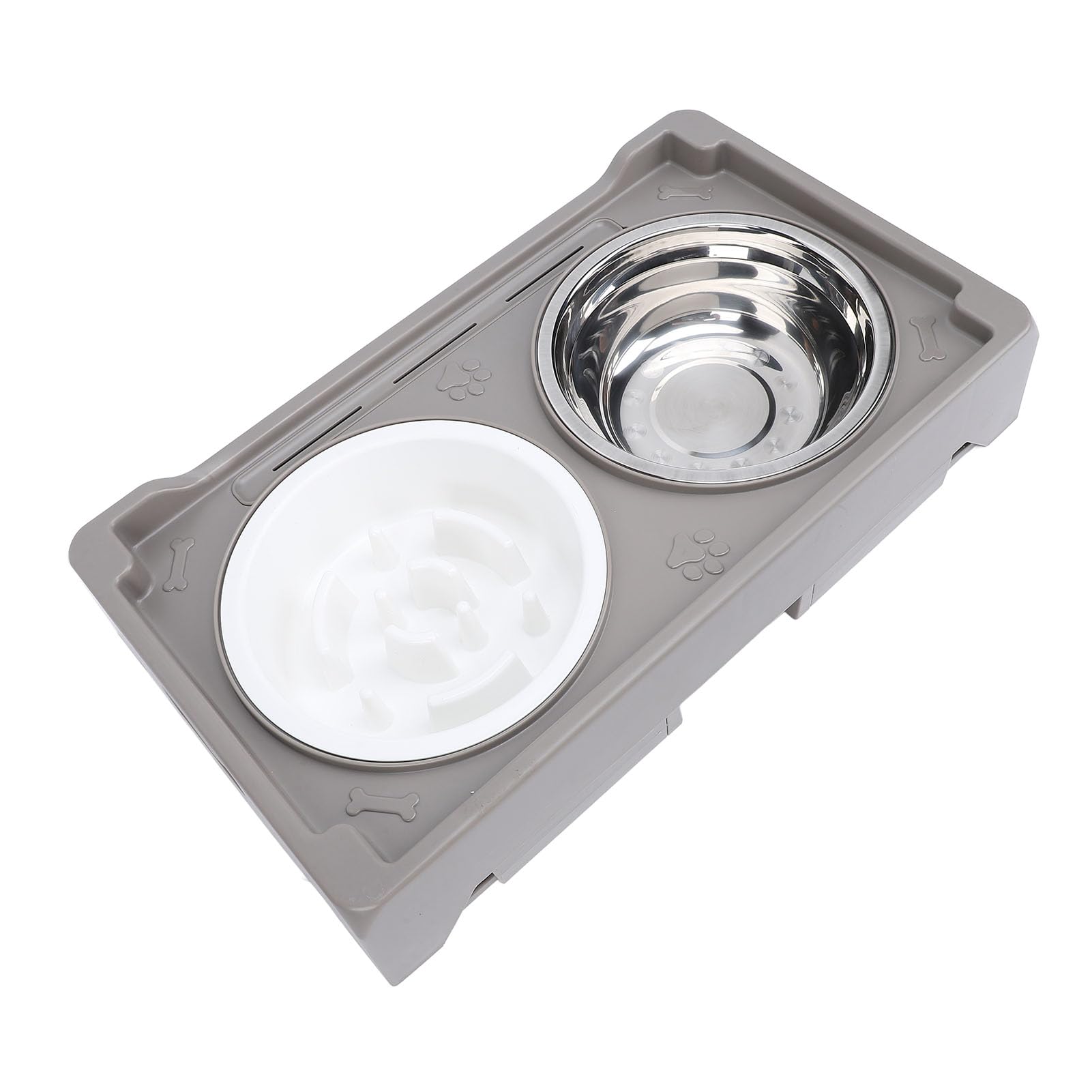 Asixxsix Gamelle Surélevée pour Chien, Hauteur Réglable sur 4 Niveaux, Gamelle Surélevée en Acier Inoxydable avec Pieds Pliables Antidérapants pour Chiens de Petite, Moyenne et Grande Taille (Grey)