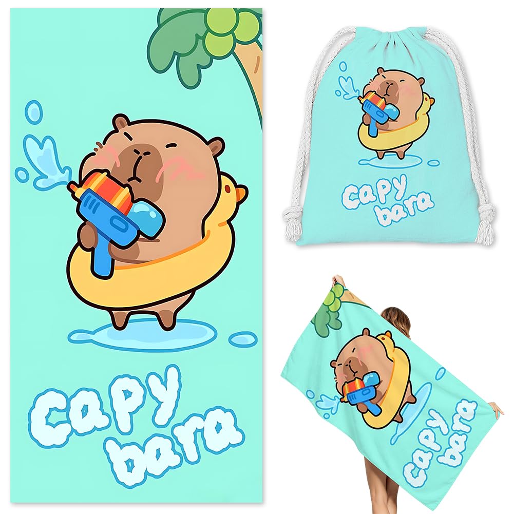 Mifklmv D Microfiber Capybara Beach Towel San Free Absorbent Extra Large Travel Towels For Adults Kids Microfibre Towels For Adults With Rawstring Bag 2In1 Lightweight Beach Towel For Swimming Yoga Camping