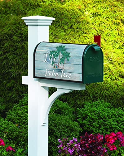 Life Is Better Under The Palm Tree Mailbox Covers Magnetic Standard Size 18.5"X21.7", Summer Tropical Tree Teal Wood Mailbox Cover Holiday Mail Box Cover Mailbox Decorations For Outside Garden Yard #TOP3