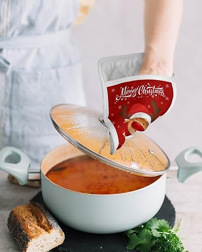 Miniatura 4 de Christmas Deer 2Pcs Pot Holders for Kitchen, Non Slip & Heat Insulation Terry Cloth Potholder Set with Pocket, Thick Hot Pad Oven Mitts Trivet