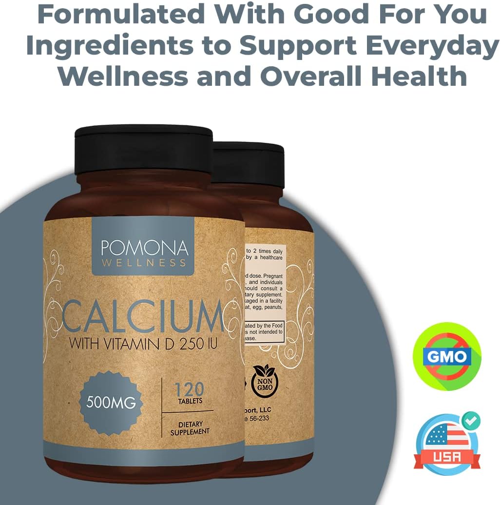 Pomona Wellness Calcium and Vitamin D Daily Supplement, Supports Teeth and Bone Health, Immune Support
