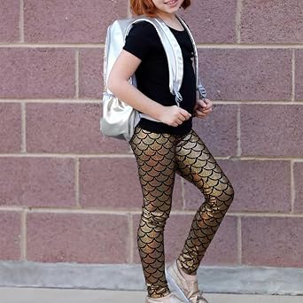 City Threads Girls Leggings Metallic Mermaid Print Shiny